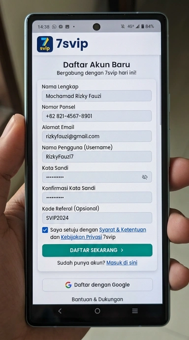 Tampilan halaman daftar 7svip