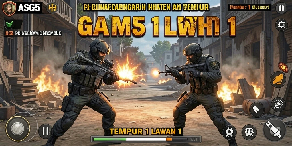 Tampilan antarmuka ASG55 dengan pertarungan 1 lawan 1 yang mendebarkan.