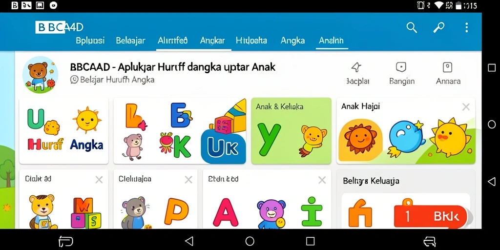Antarmuka BBCA4D yang menarik dan interaktif untuk belajar huruf dan angka.